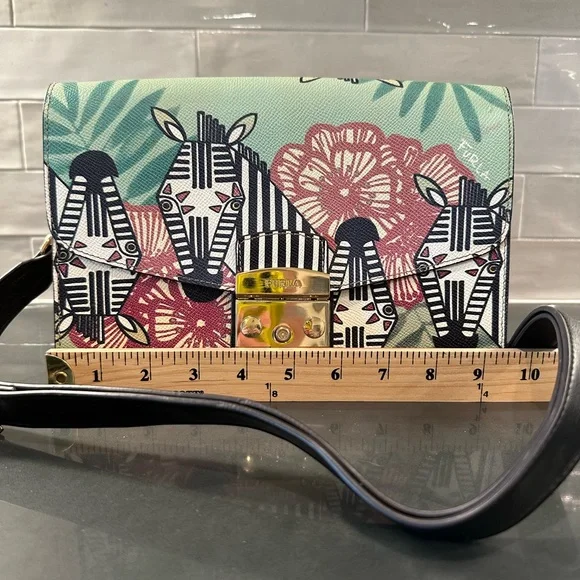 Furla Green and Red Botanica with Zebra Crossbody Bag with Gold-Tone Hardware - Picture 3 of 5